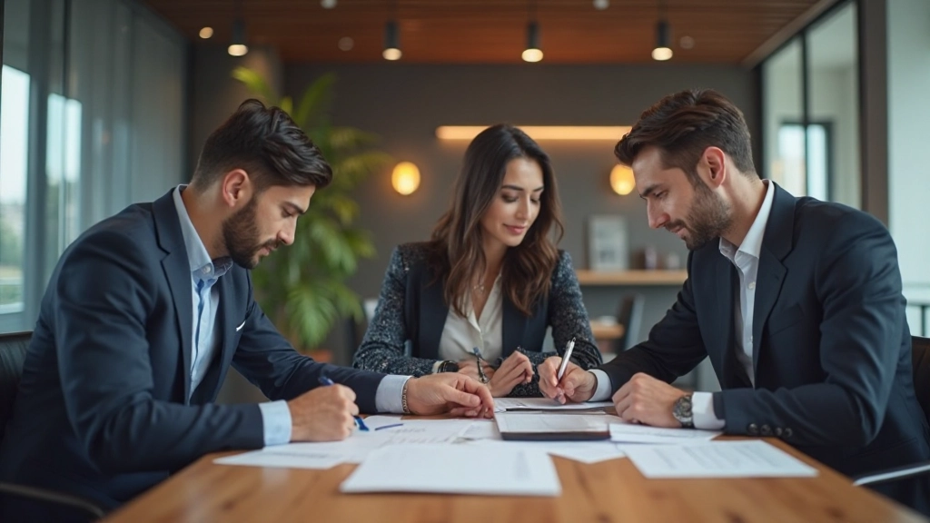 Diverse team of financial professionals discussing investment strategy at conference table